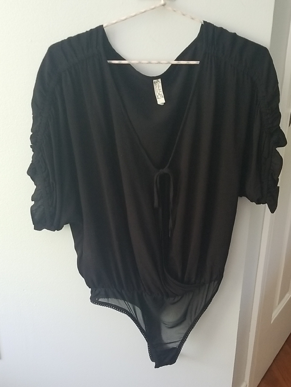 Free People Black Boho Tie-Front Blouse